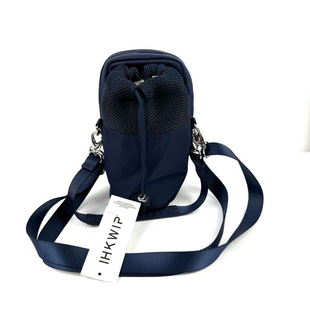 IHKWIP The Take A Sip Insulated Water Bottle Crossbody‎ Caddy Navy Blue NWT